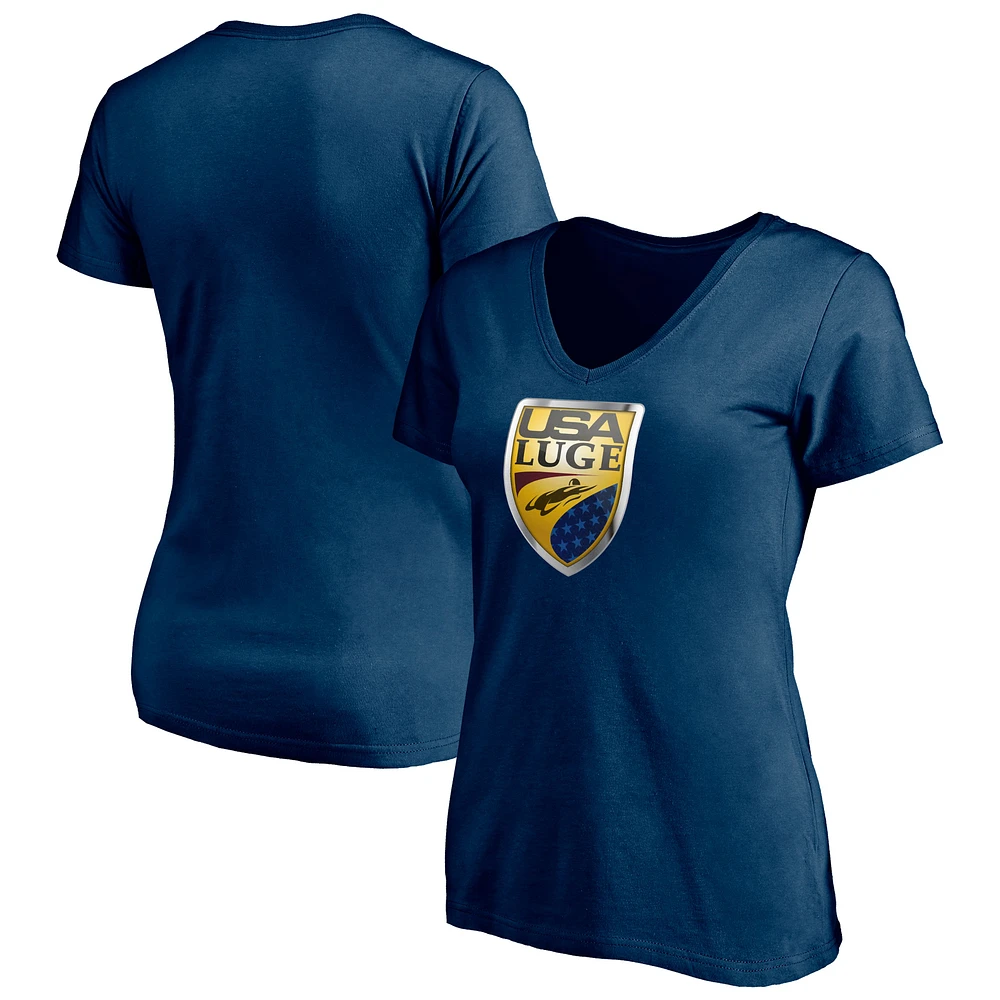 Women's Navy USA Luge Core Primary Logo V-Neck T-Shirt