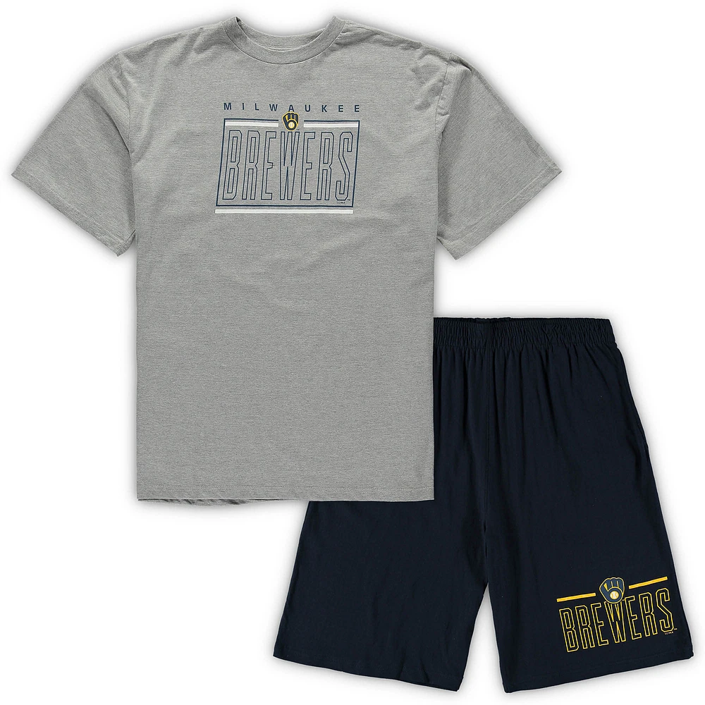 Men's Concepts Sport Heathered Gray/Navy Milwaukee Brewers Big & Tall Top Shorts Sleep Set