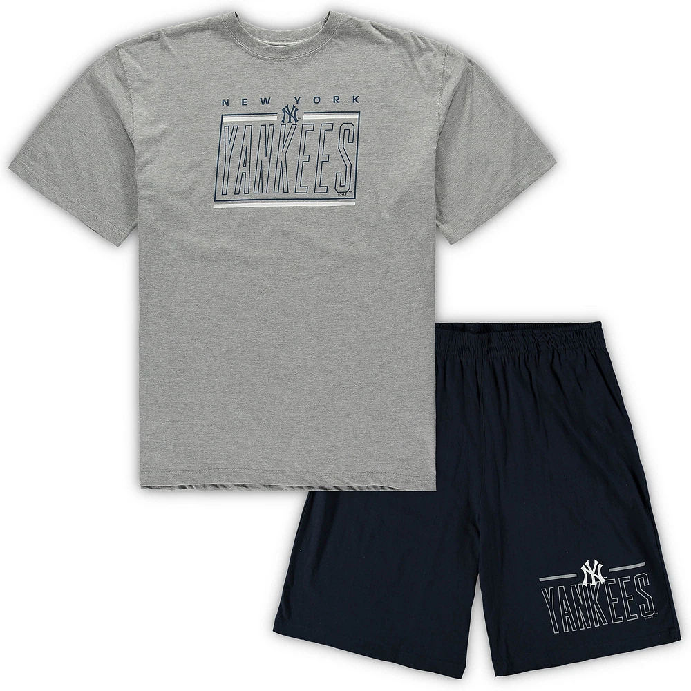 Men's Concepts Sport Heathered Gray/Navy New York Yankees Big & Tall Top Shorts Sleep Set