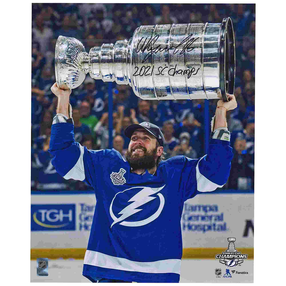 Nikita Kucherov Tampa Bay Lightning Autographed 2021 Stanley Cup Champions 16" x 20" Raising Cup Photograph with "2021 SC Champs" Inscription