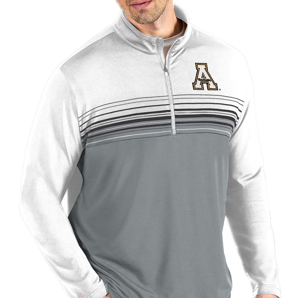 Men's Antigua White/Gray Appalachian State Mountaineers Pace Quarter-Zip Pullover Jacket