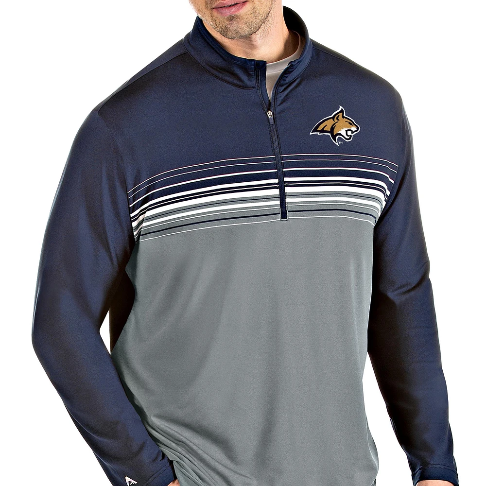 Men's Antigua Navy/Gray Montana State Bobcats Pace Quarter-Zip Pullover Jacket