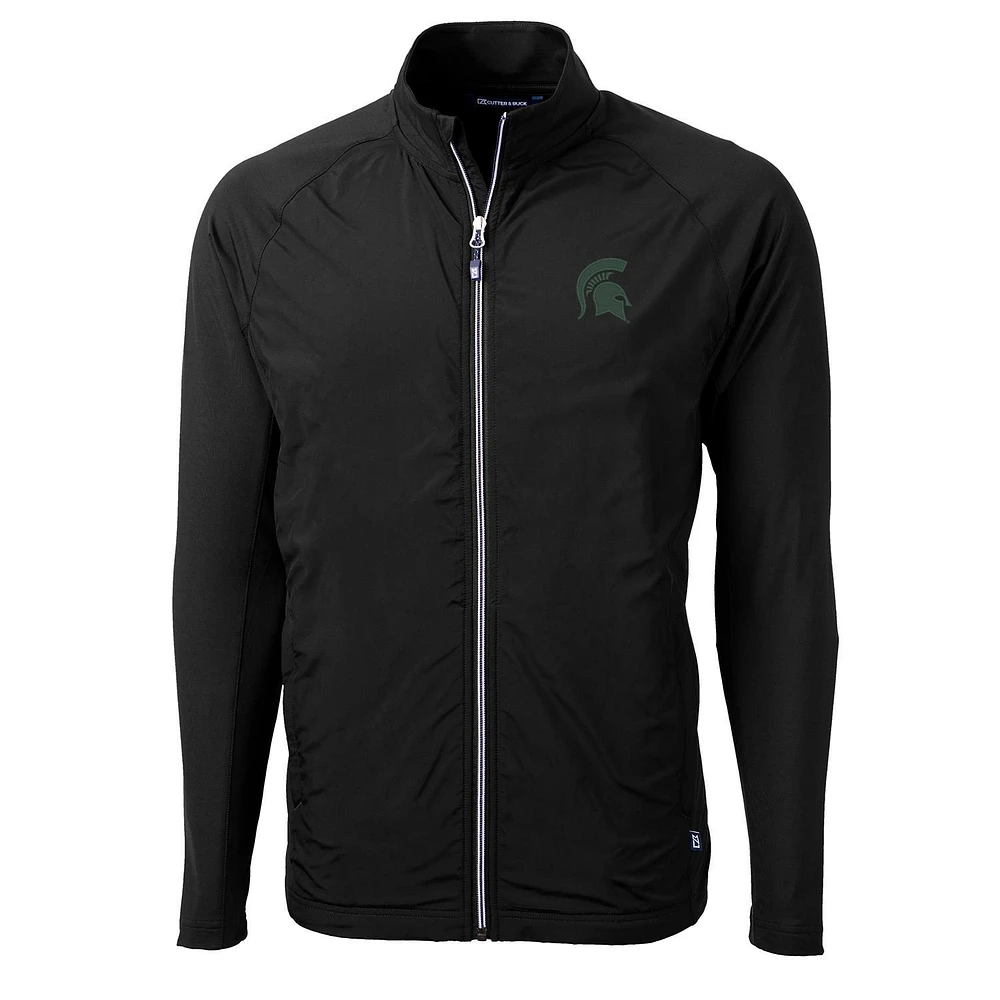Men's Cutter & Buck Black Michigan State Spartans Adapt Eco Knit Full-Zip Jacket