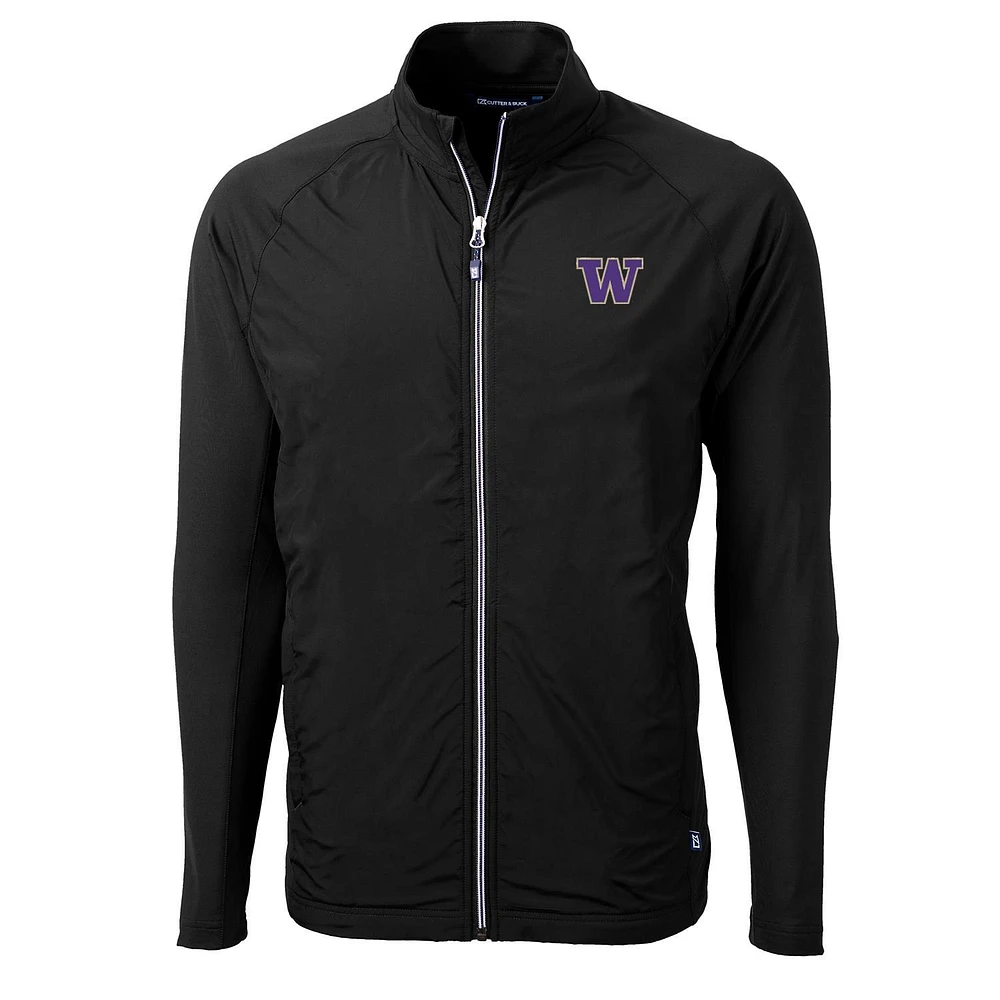 Men's Cutter & Buck Black Washington Huskies Adapt Eco Knit Full-Zip Jacket