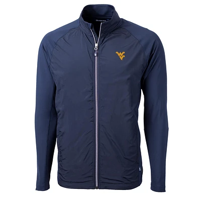 Men's Cutter & Buck Navy West Virginia Mountaineers Adapt Eco Knit Full-Zip Jacket