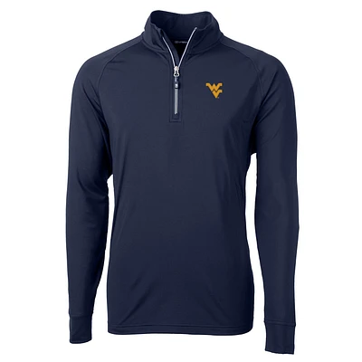 Men's Cutter & Buck Navy West Virginia Mountaineers Adapt Eco Knit Quarter-Zip Pullover Jacket