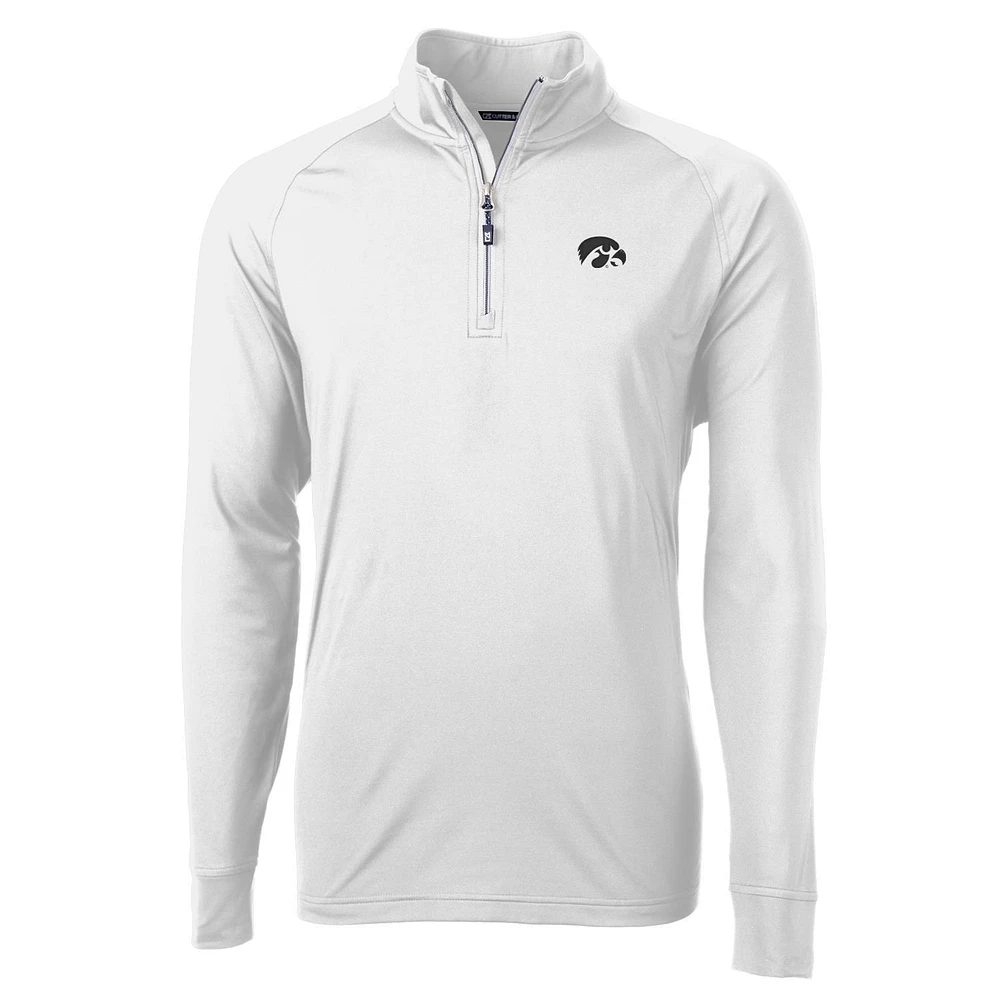 Men's Cutter & Buck White Iowa Hawkeyes Adapt Eco Knit Quarter-Zip Pullover Jacket