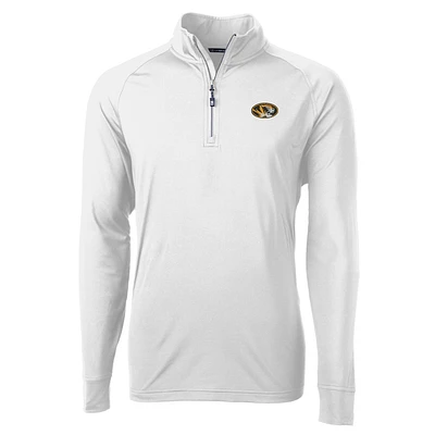 Men's Cutter & Buck White Missouri Tigers Adapt Eco Knit Quarter-Zip Pullover Jacket