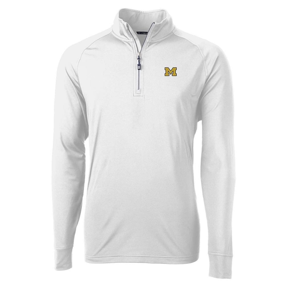 Men's Cutter & Buck White Michigan Wolverines Adapt Eco Knit Quarter-Zip Pullover Jacket