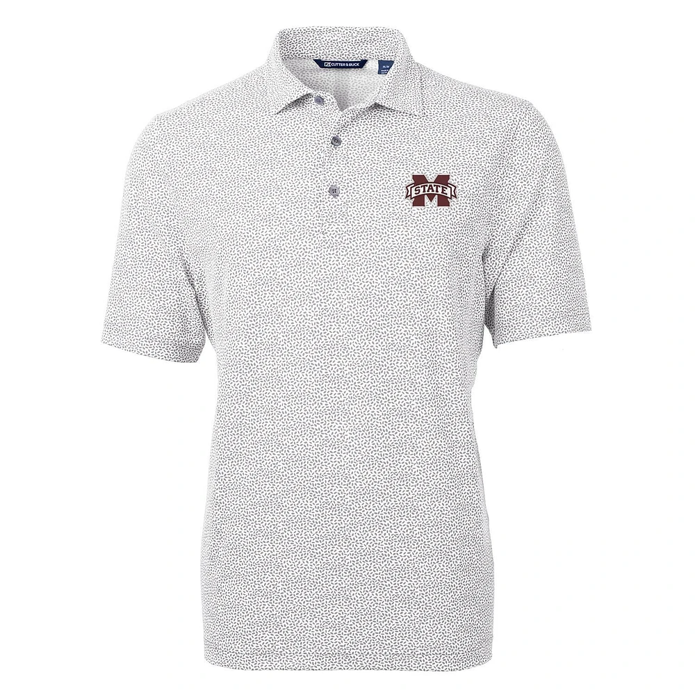 Men's Cutter & Buck Gray Mississippi State Bulldogs Virtue Eco Pique Botanical Print Polo