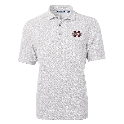 Men's Cutter & Buck Gray Mississippi State Bulldogs Virtue Eco Pique Botanical Print Polo