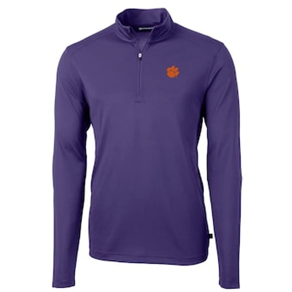 Men's Cutter & Buck Clemson Tigers Virtue Eco Pique Recycled Quarter-Zip Jacket