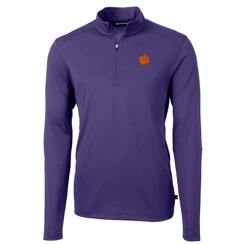 Men's Cutter & Buck Clemson Tigers Virtue Eco Pique Recycled Quarter-Zip Jacket