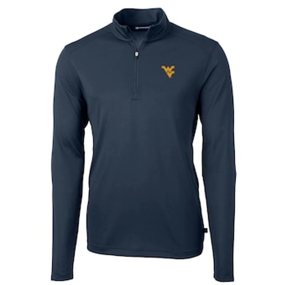 Men's Cutter & Buck Navy West Virginia Mountaineers Virtue Eco Pique Recycled Quarter-Zip Jacket
