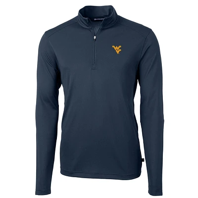 Men's Cutter & Buck Navy West Virginia Mountaineers Virtue Eco Pique Recycled Quarter-Zip Jacket