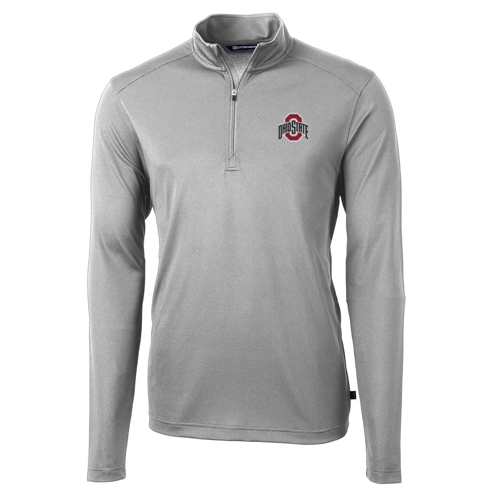 Men's Cutter & Buck Gray Ohio State Buckeyes Virtue Eco Pique Recycled Quarter-Zip Jacket