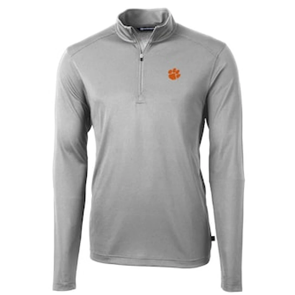 Men's Cutter & Buck Clemson Tigers Virtue Eco Pique Recycled Quarter-Zip Jacket