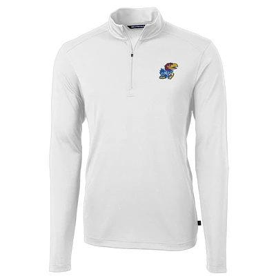 Men's Cutter & Buck Kansas Jayhawks Virtue Eco Pique Recycled Quarter-Zip Jacket