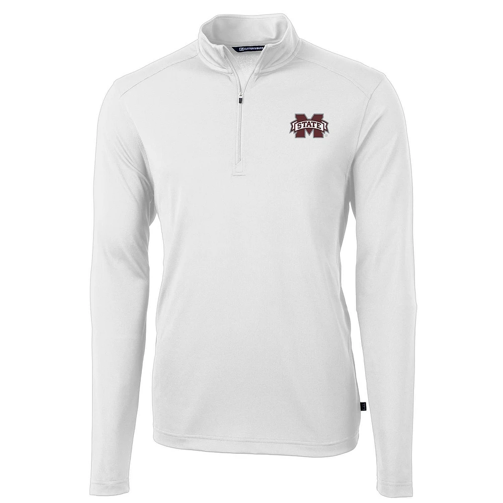 Men's Cutter & Buck White Mississippi State Bulldogs Virtue Eco Pique Recycled Quarter-Zip Jacket