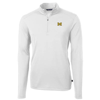 Men's Cutter & Buck White Michigan Wolverines Virtue Eco Pique Recycled Quarter-Zip Jacket