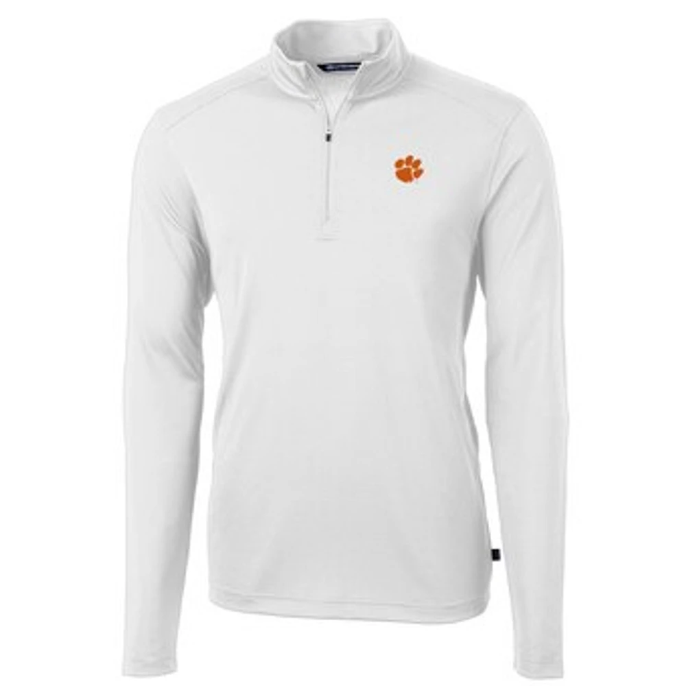 Men's Cutter & Buck Clemson Tigers Virtue Eco Pique Recycled Quarter-Zip Jacket