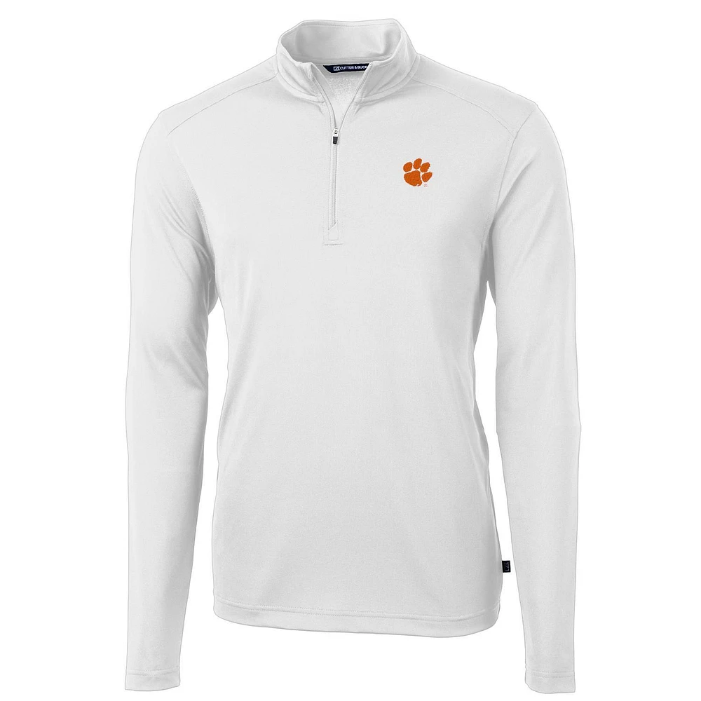 Men's Cutter & Buck Clemson Tigers Virtue Eco Pique Recycled Quarter-Zip Jacket