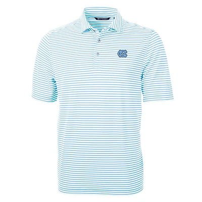 Men's Cutter & Buck Carolina Blue North Tar Heels Virtue Eco Pique Stripe Recycled Polo