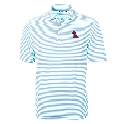 Men's Cutter & Buck Powder Blue Ole Miss Rebels Virtue Eco Pique Stripe Recycled Polo