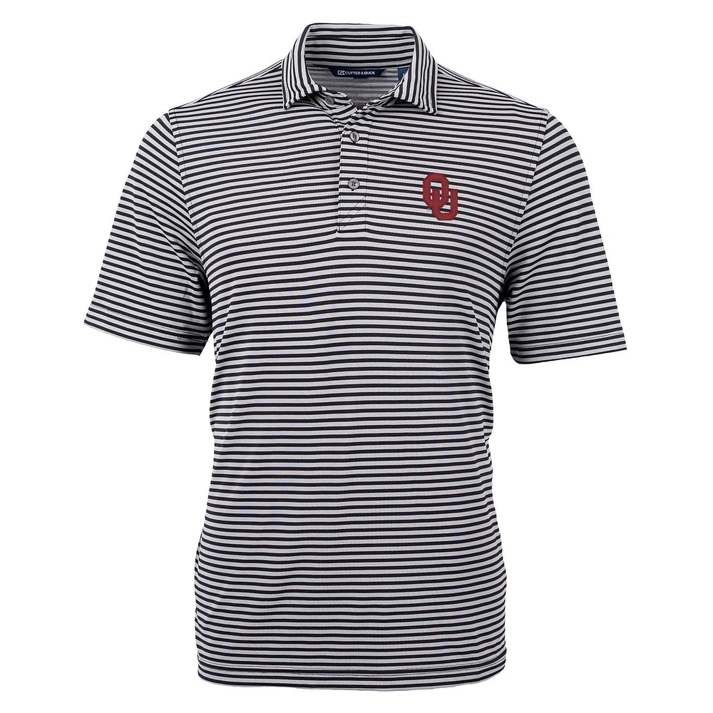 Men's Cutter & Buck Black Oklahoma Sooners Virtue Eco Pique Stripe Recycled Polo