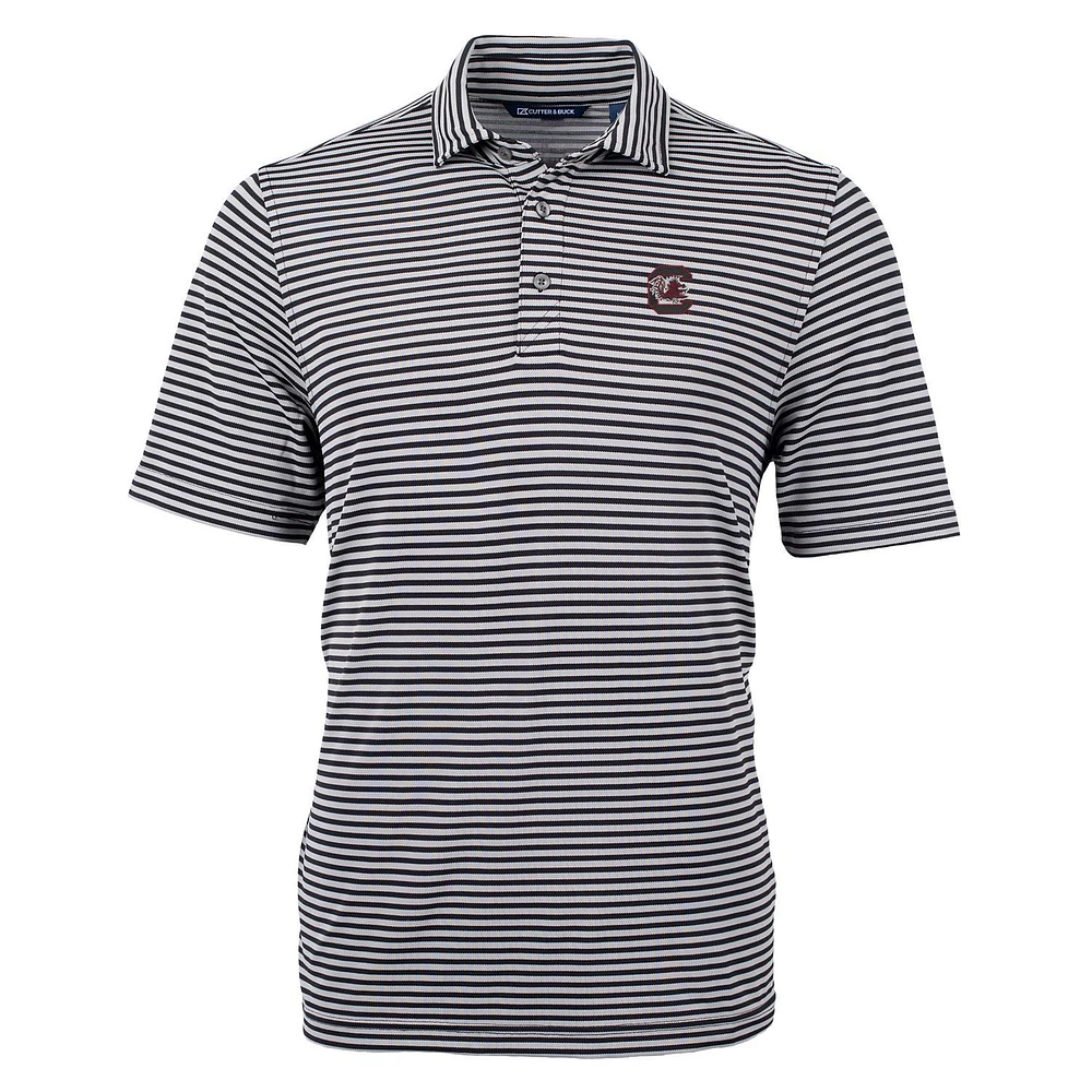 Men's Cutter & Buck Black South Carolina Gamecocks Virtue Eco Pique Stripe Recycled Polo