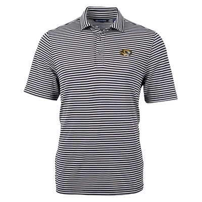 Men's Cutter & Buck Black Missouri Tigers Virtue Eco Pique Stripe Recycled Polo