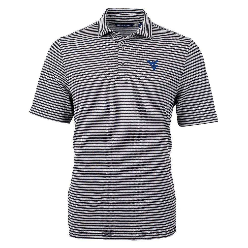 Men's Cutter & Buck Black West Virginia Mountaineers Virtue Eco Pique Stripe Recycled Polo