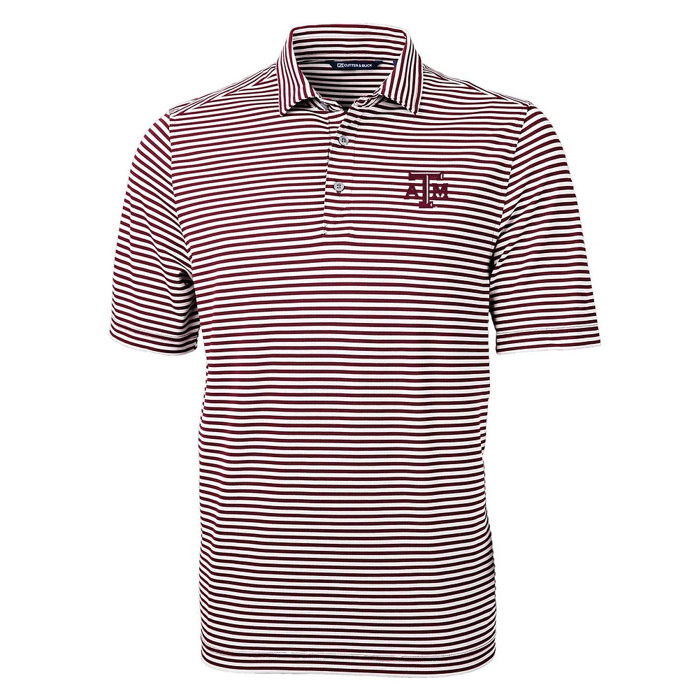 Men's Cutter & Buck Maroon Texas A&M Aggies Virtue Eco Pique Stripe Recycled Polo