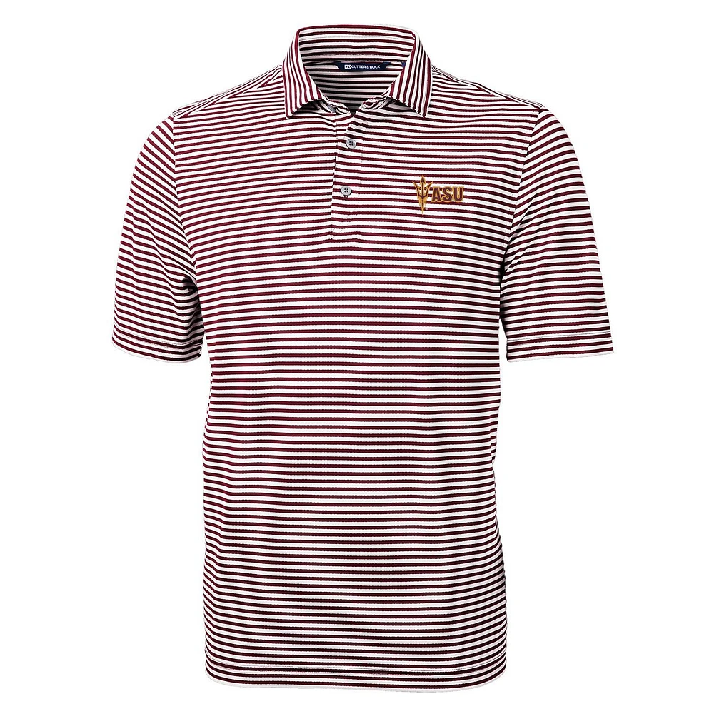 Men's Cutter & Buck Maroon Arizona State Sun Devils Virtue Eco Pique Stripe Recycled Polo