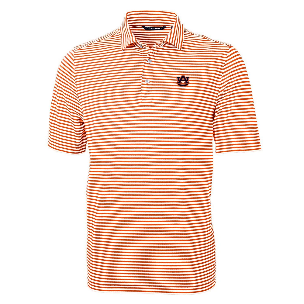 Men's Cutter & Buck Orange Auburn Tigers Virtue Eco Pique Stripe Recycled Polo