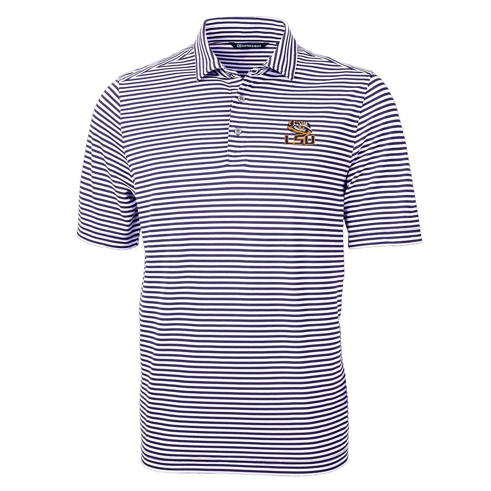 Men's Cutter & Buck LSU Tigers Virtue Eco Pique Stripe Recycled Polo