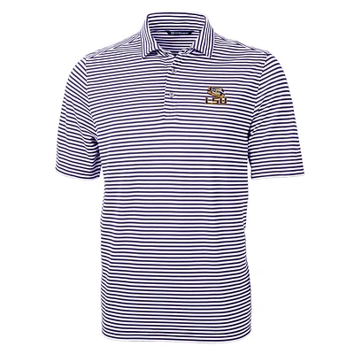 Men's Cutter & Buck LSU Tigers Virtue Eco Pique Stripe Recycled Polo