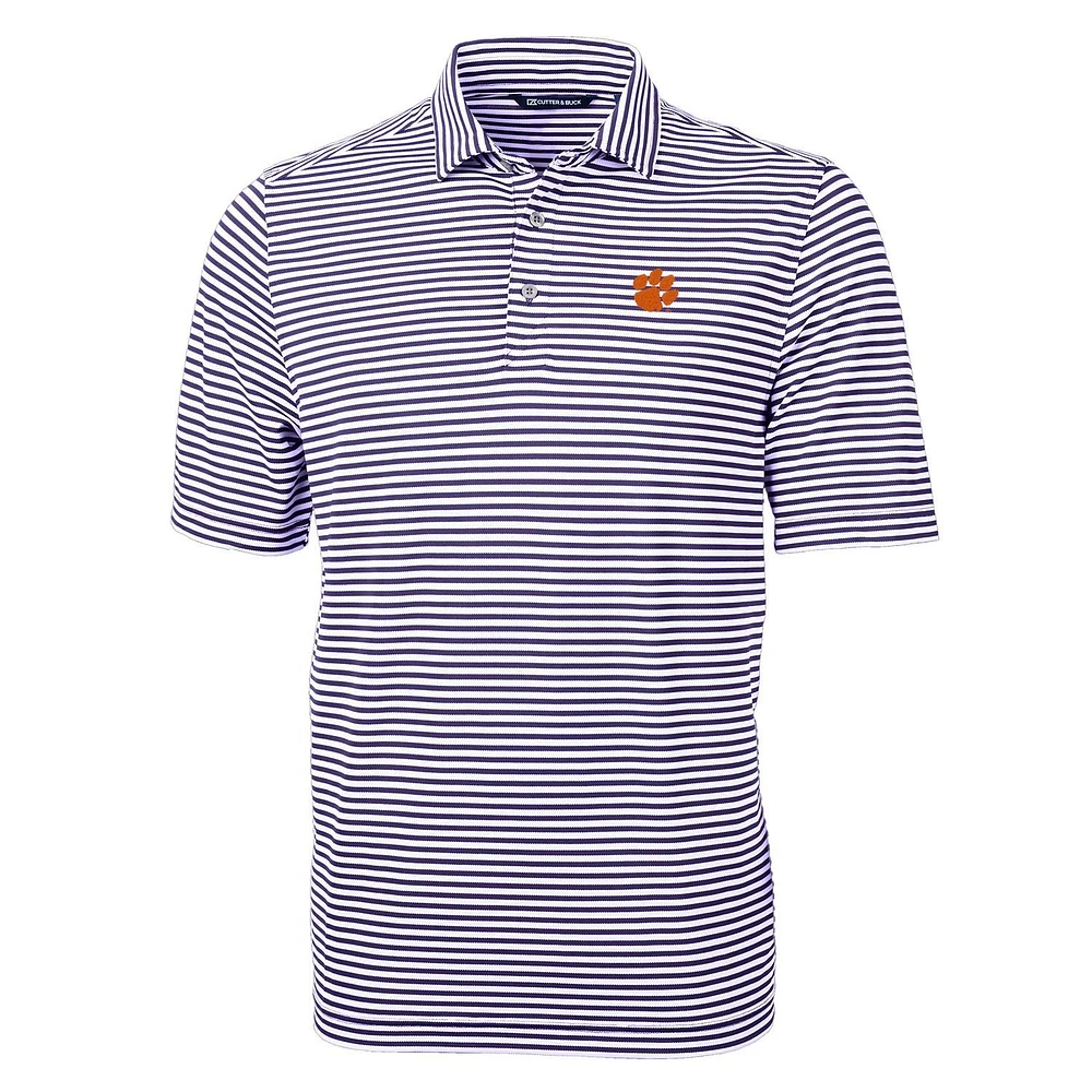 Men's Cutter & Buck Purple Clemson Tigers Virtue Eco Pique Stripe Recycled Polo