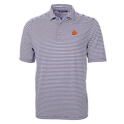 Men's Cutter & Buck Purple Clemson Tigers Virtue Eco Pique Stripe Recycled Polo