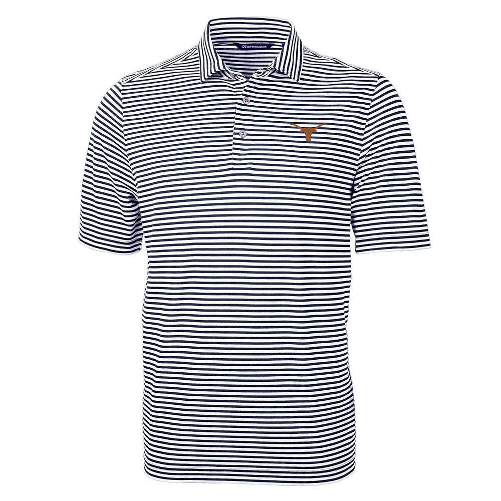 Men's Cutter & Buck Navy Texas Longhorns Virtue Eco Pique Stripe Recycled Polo