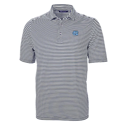 Men's Cutter & Buck Navy North Carolina Tar Heels Virtue Eco Pique Stripe Recycled Polo