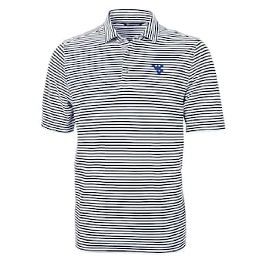 Men's Cutter & Buck Navy West Virginia Mountaineers Virtue Eco Pique Stripe Recycled Polo
