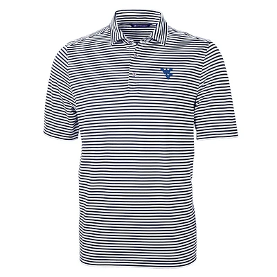 Men's Cutter & Buck Navy West Virginia Mountaineers Virtue Eco Pique Stripe Recycled Polo