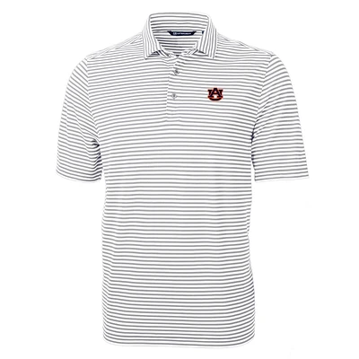 Men's Cutter & Buck Gray Auburn Tigers Virtue Eco Pique Stripe Recycled Polo