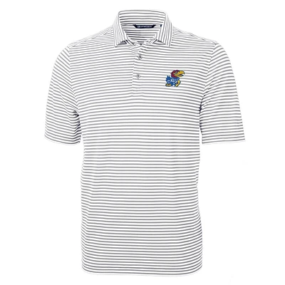Men's Cutter & Buck Gray Kansas Jayhawks Virtue Eco Pique Stripe Recycled Polo