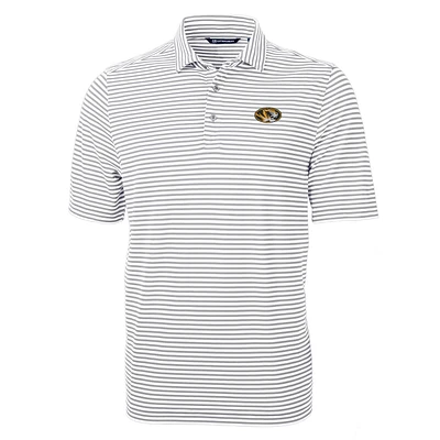 Men's Cutter & Buck Gray Missouri Tigers Virtue Eco Pique Stripe Recycled Polo