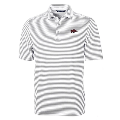 Men's Cutter & Buck Gray Arkansas Razorbacks Virtue Eco Pique Stripe Recycled Polo
