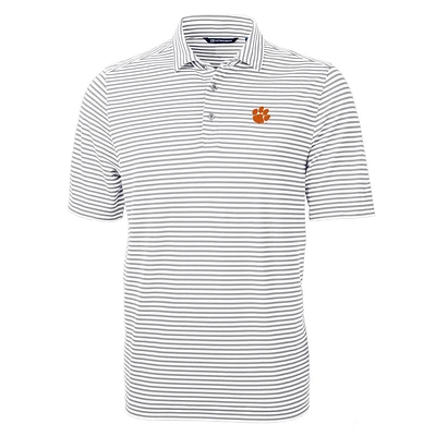 Men's Cutter & Buck Gray Clemson Tigers Virtue Eco Pique Stripe Recycled Polo
