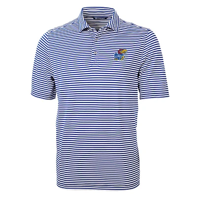 Men's Cutter & Buck Royal Kansas Jayhawks Virtue Eco Pique Stripe Recycled Polo