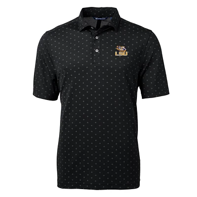 Men's Cutter & Buck Black LSU Tigers Virtue Eco Pique Tile Print Polo